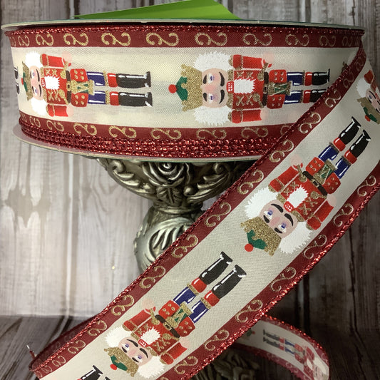 1.5" Wired Edge Nutcracker Ribbon - Christmas Ribbon - Toy Soldier - Ribbon By The Yard - Christmas Nutcracker