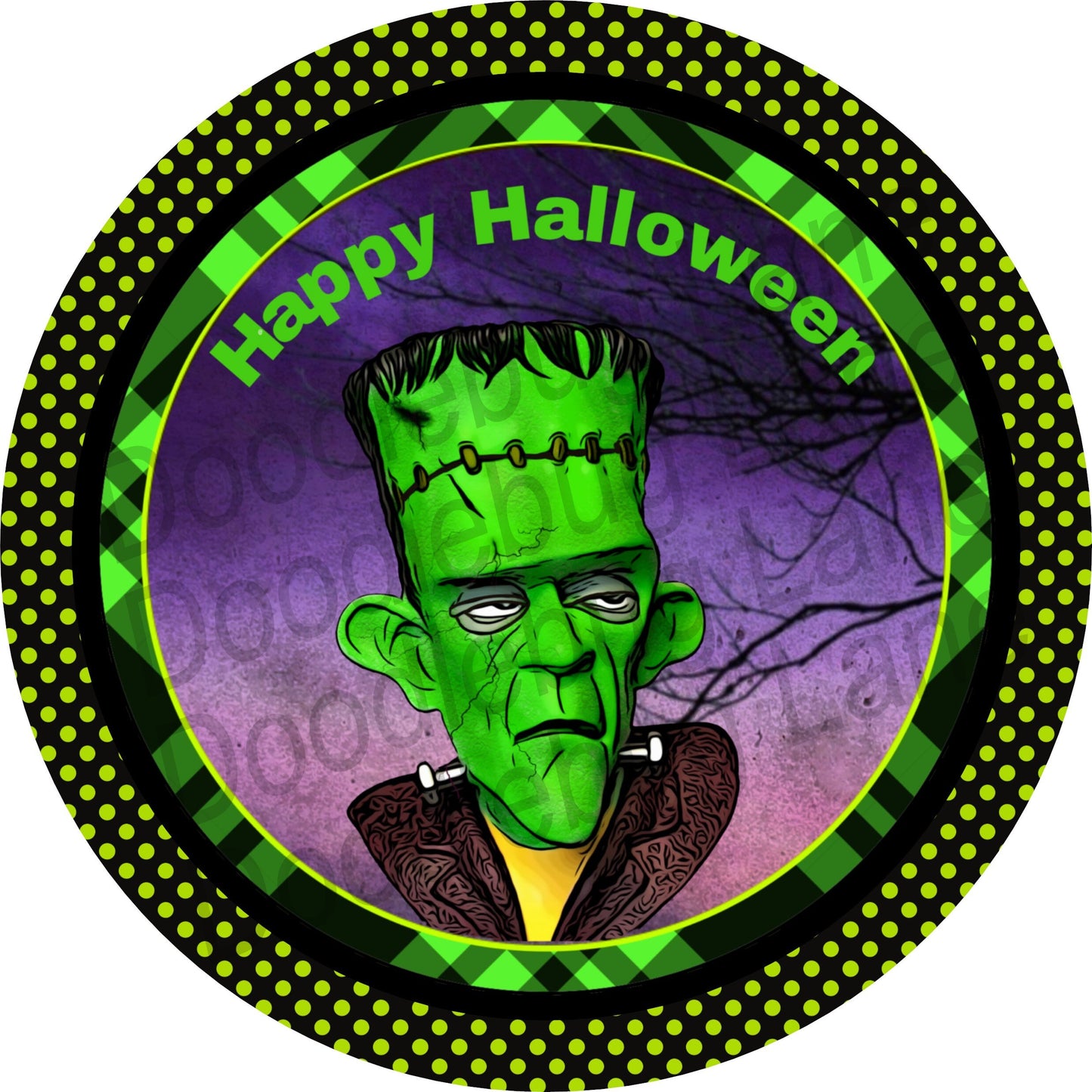 Halloween Sign-Frankenstein-Scary Monster-Metal Wreath Sign-Happy Halloween-Round Sign