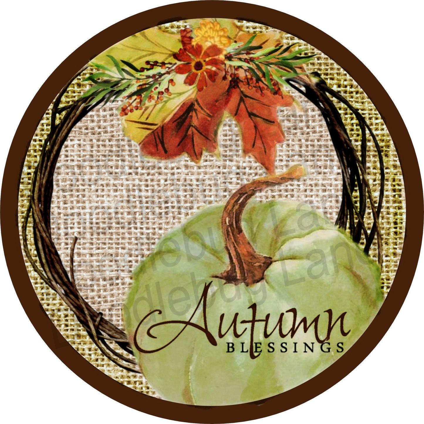 Fall Sign - Autumn Blessings - Grapevine Wreath- Fall Floral Wreath Sign - Metal Wreath Sign - Round Sign