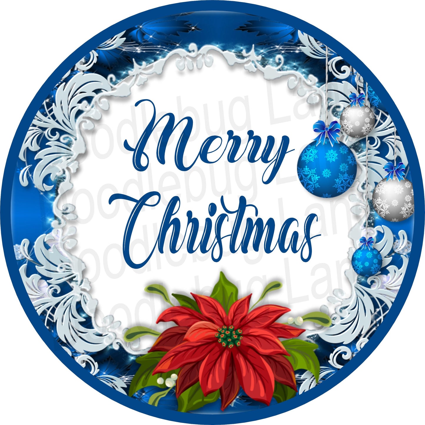 Christmas Wreath Sign - Metal Wreath Sign - Blue Christmas Sign - Merry Christmas  - Round Sign