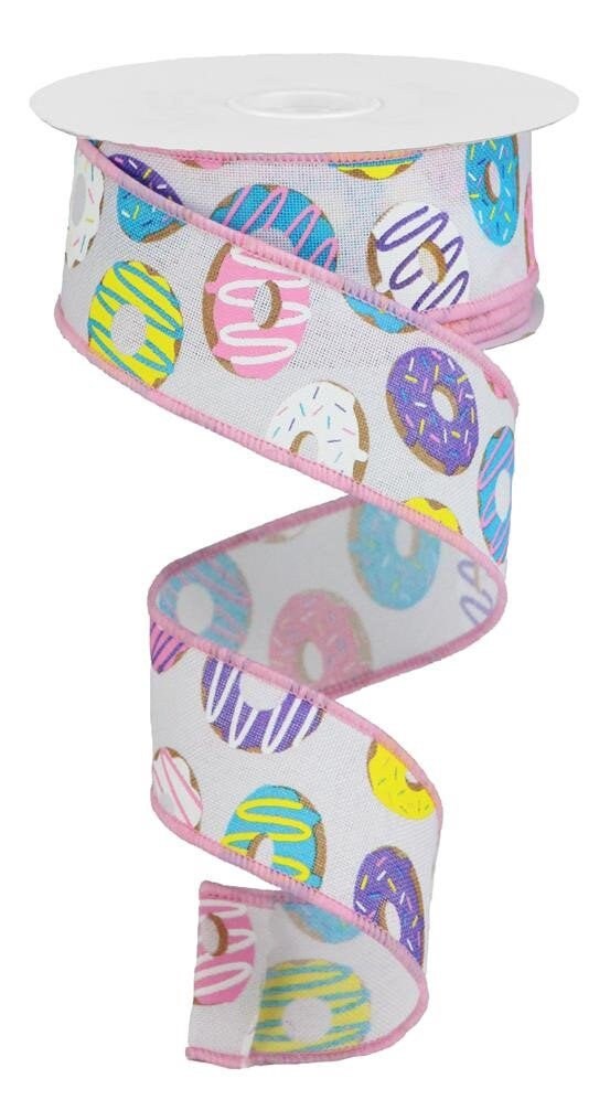 1.5" X 10 yards Wired Donut Ribbon On Royal - Sweet Treat - Donuts With Sprinkles Ribbon - Fun And Whimsical Ribbon - Donut Wreath Ribbon