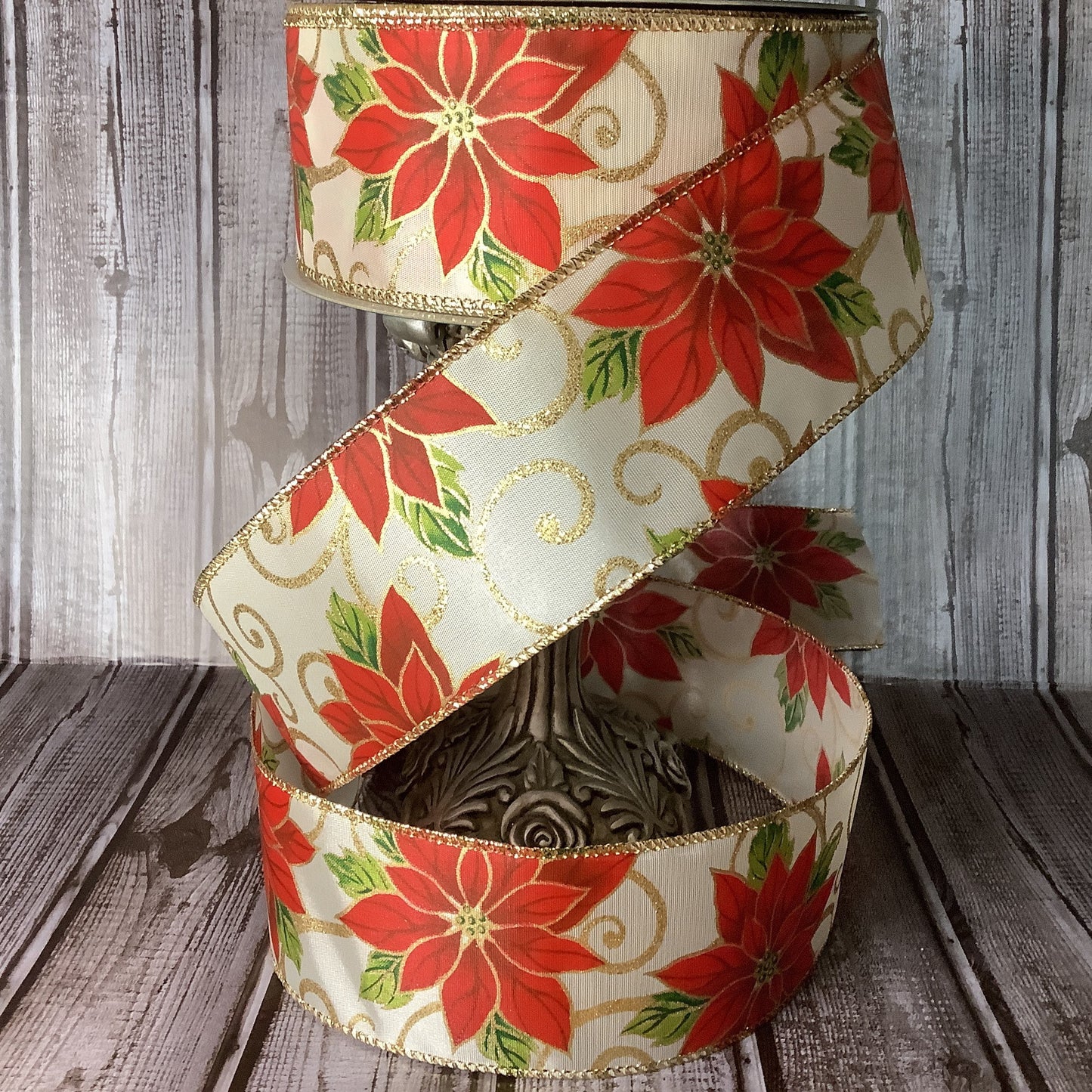 2.5" X 5 Yards Wired Ribbon - Christmas Poinsettia Ribbon - Christmas Flower - Floral Ribbon - Ribbon By The Yard