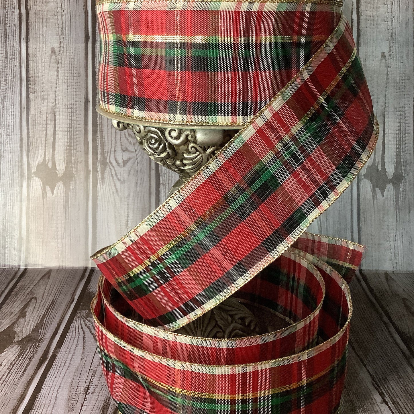 2.5” 5 Yds Wired Ribbon-Christmas Ribbon-Traditional Christmas Ribbon-Red White Green And Navy Blue Ribbon-Farmhouse Ribbon