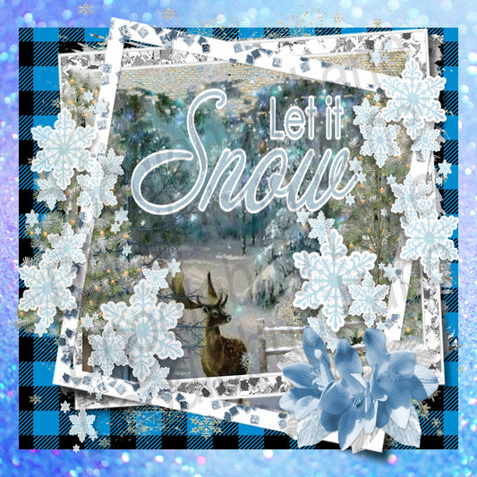 Winter Wreath Sign - Let It Snow - Blue And Black Buffalo Plaid- Winter Decor- Snowflake Decor- Winter Scenery - Metal Wreath Sign