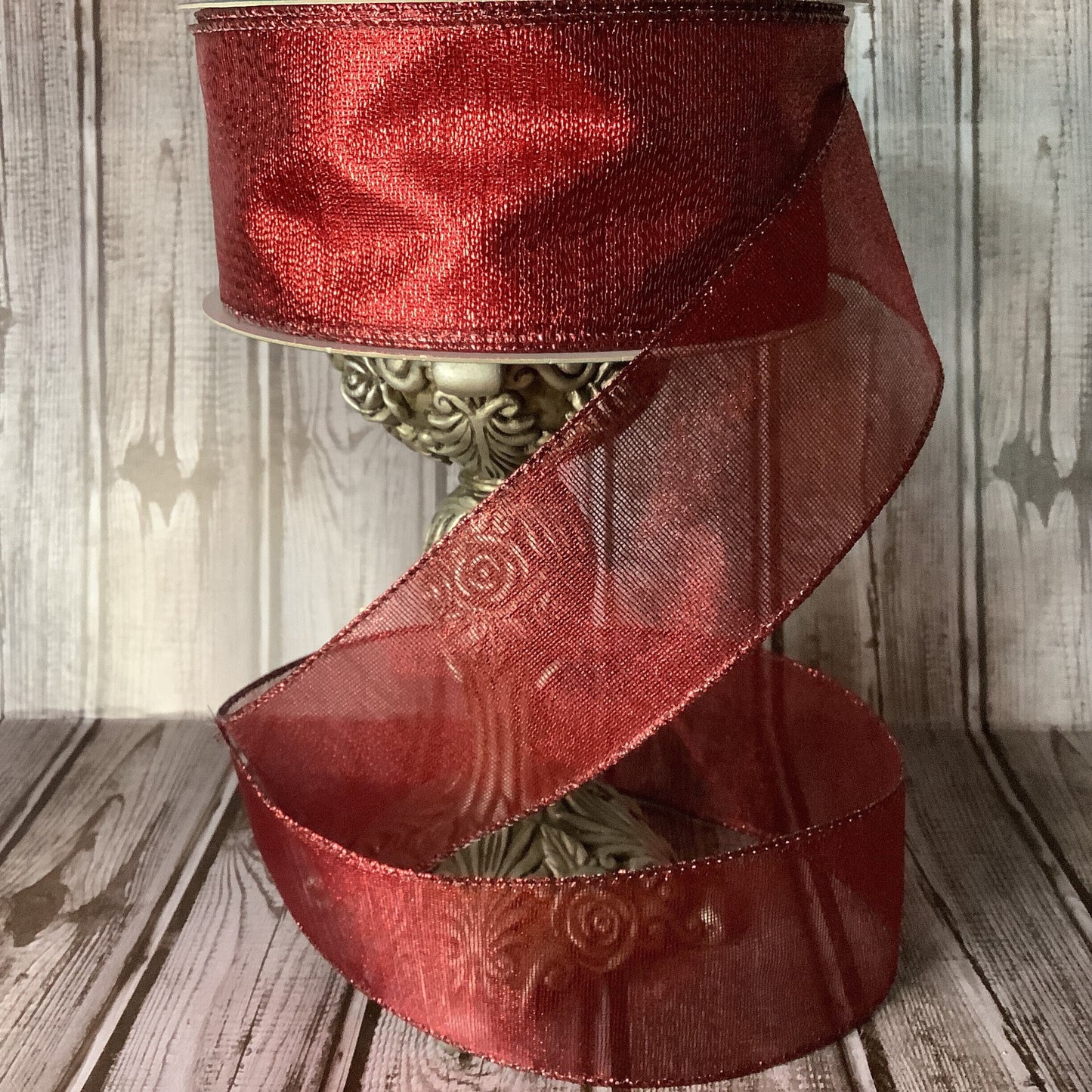 2.5" X 5 Yards Red Metallic Sheer Ribbon - Wired Ribbon - Christmas Ribbon - Valentines Day Ribbon - Patriotic Ribbon