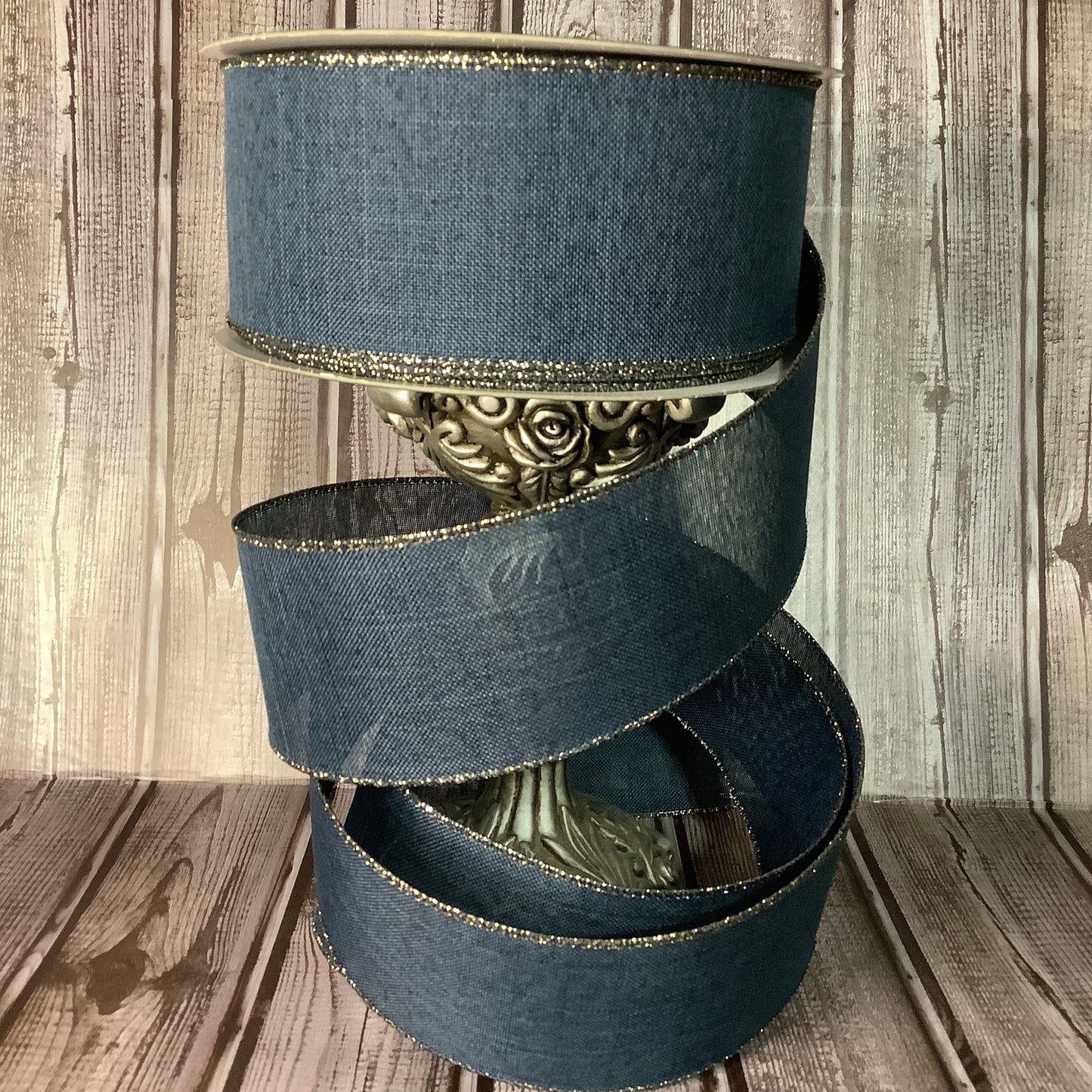 2.5" X 5 yards Navy Blue Wired Ribbon - Farmhouse Ribbon - Christmas Ribbon - Fall Ribbon - All Occasion Ribbon