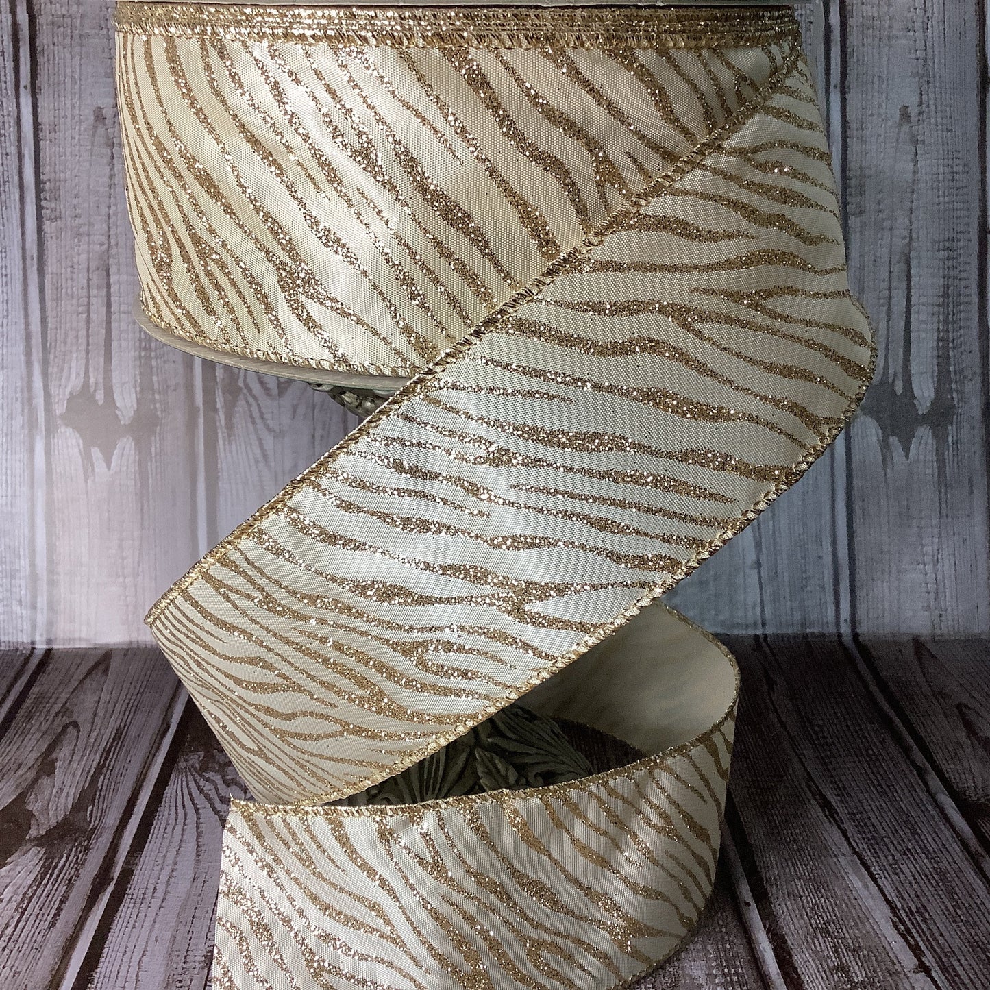 2.5" X 5 yards Gold Zebra Striped Ribbon - Wired Ribbon - Animal Print Ribbon - Gold Glitter Ribbon - Ribbon By The Yard