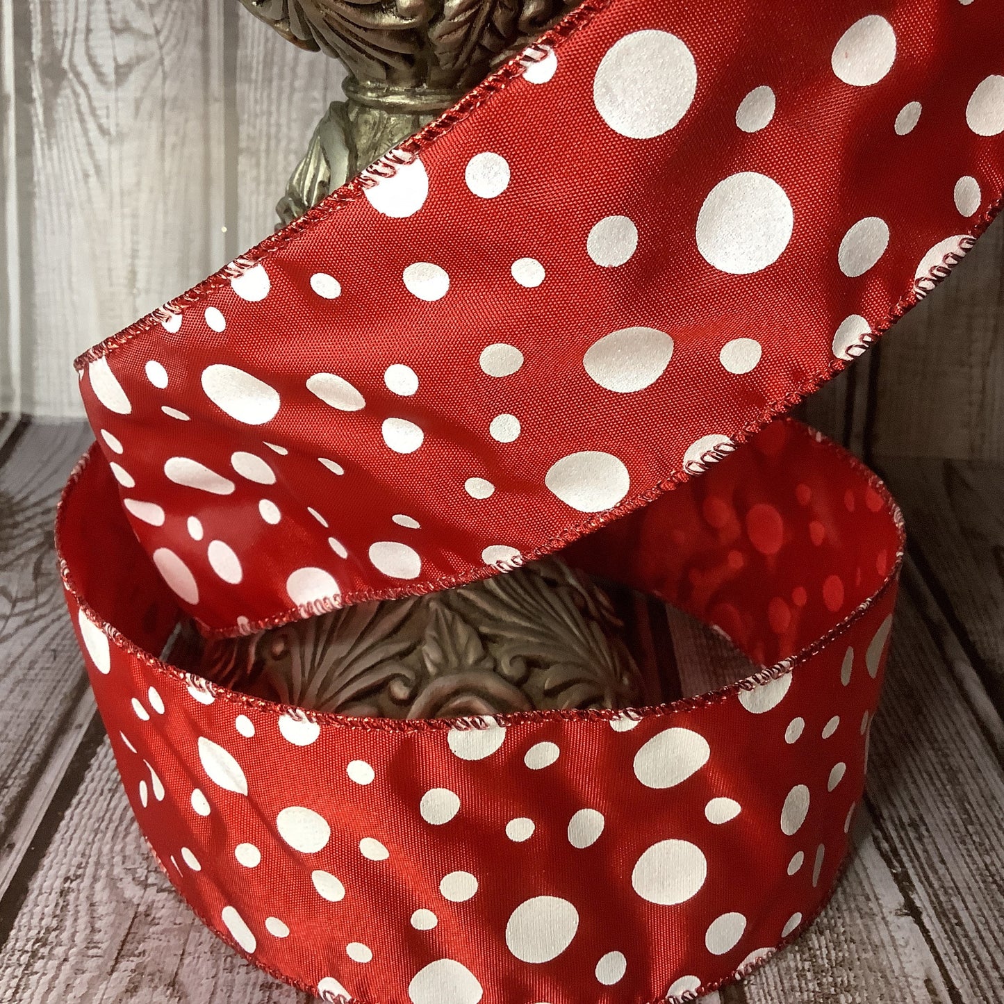 2.5" Red And White Polka Dot Wired Ribbon - Christmas Ribbon - Valentines Day Ribbon - Patriotic Ribbon - All Occasion Ribbon