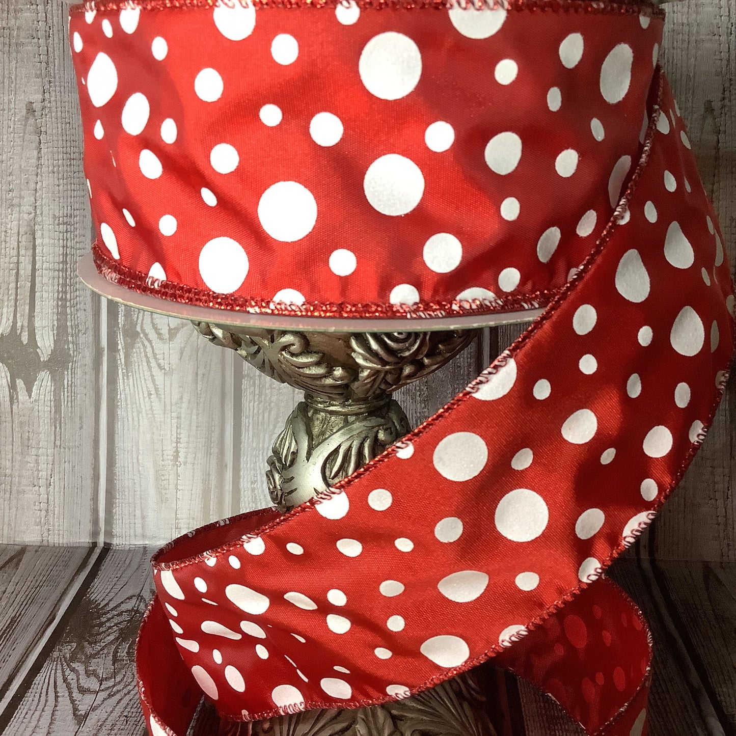 2.5" Red And White Polka Dot Wired Ribbon - Christmas Ribbon - Valentines Day Ribbon - Patriotic Ribbon - All Occasion Ribbon