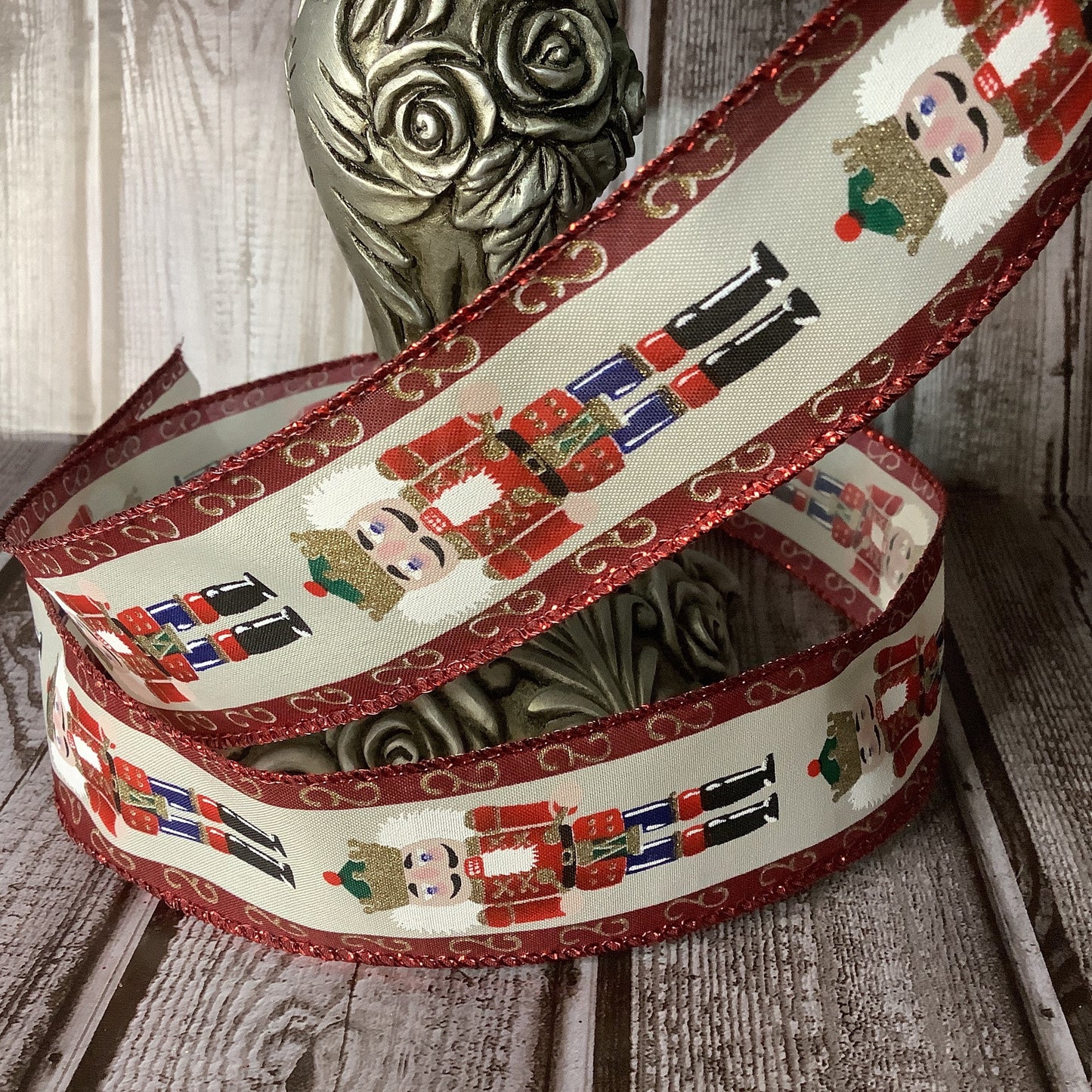 1.5" Wired Edge Nutcracker Ribbon - Christmas Ribbon - Toy Soldier - Ribbon By The Yard - Christmas Nutcracker