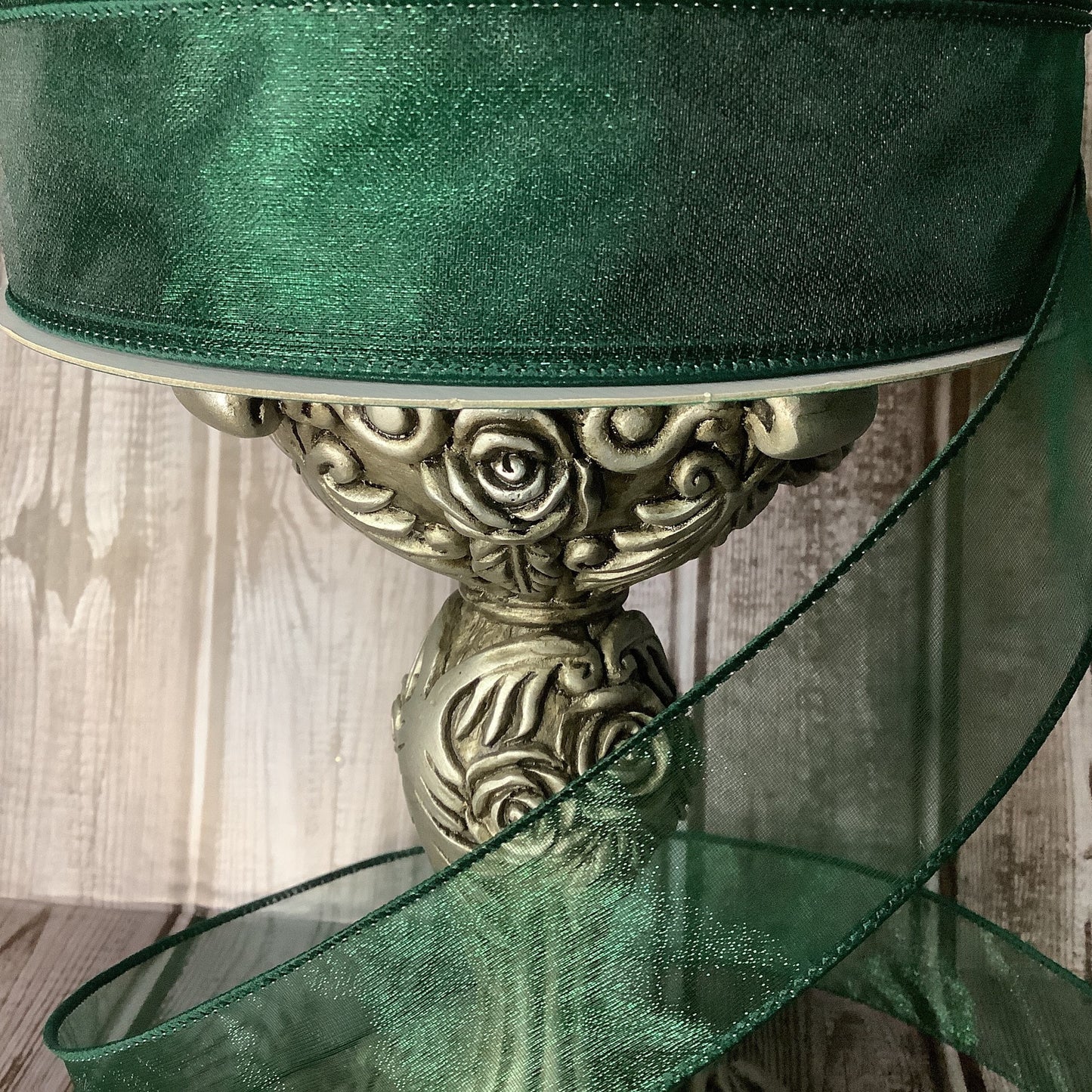 1.5" Dark Green Sheer Ribbon - Christmas Ribbon - St Patricks Day Ribbon - Spring Ribbon - Ribbon By The Yard - Wired Edge Ribbon