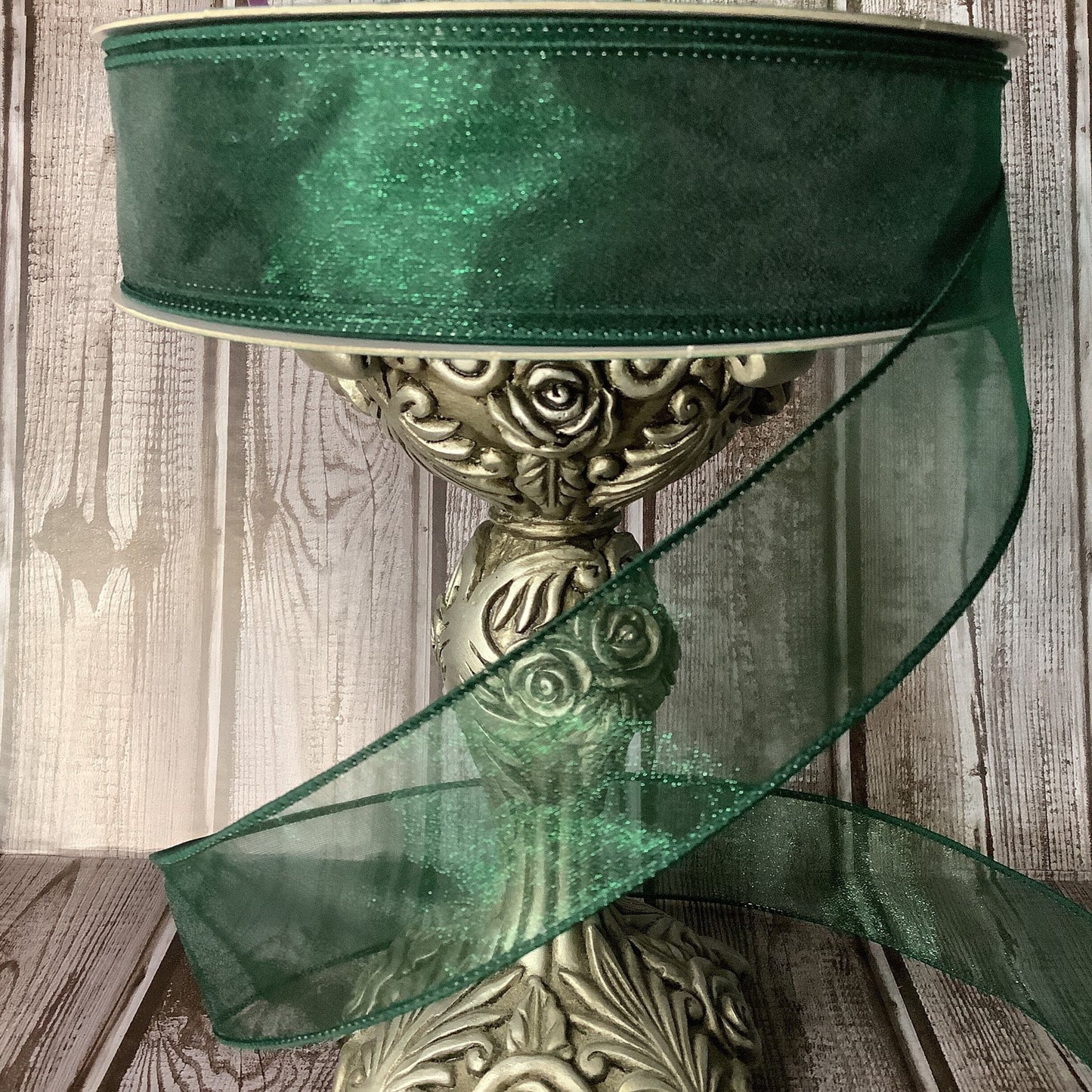 1.5" Dark Green Sheer Ribbon - Christmas Ribbon - St Patricks Day Ribbon - Spring Ribbon - Ribbon By The Yard - Wired Edge Ribbon