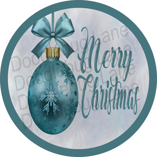 Christmas Wreath Sign - Christmas Ornament - Blue and Silver - Metal Wreath Sign - Round Sign-Merry Christmas