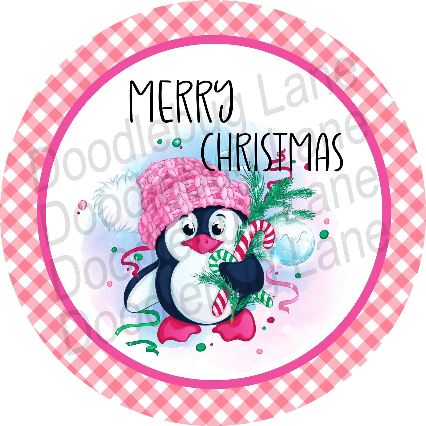 Christmas Penguin Sign - Merry Christmas- Christmas Wreath Sign- Penguin Decor - Metal Wreath Sign- Round Sign