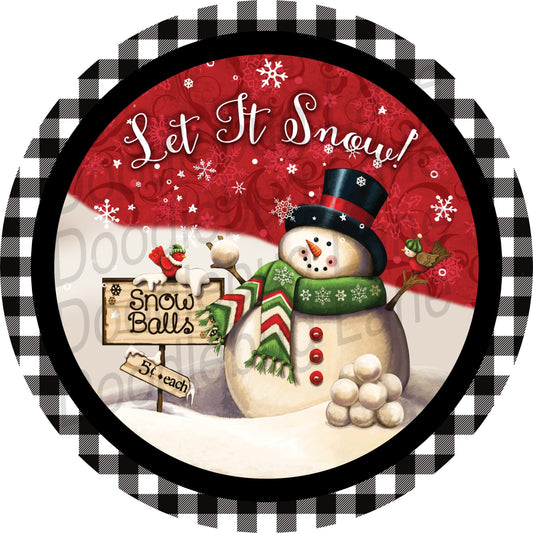 Snowman Sign - Snowman Wreath Sign - Winter Snowballs - Black And White Buffalo Plaid - Metal Wreath Plaid - Snowman Decor