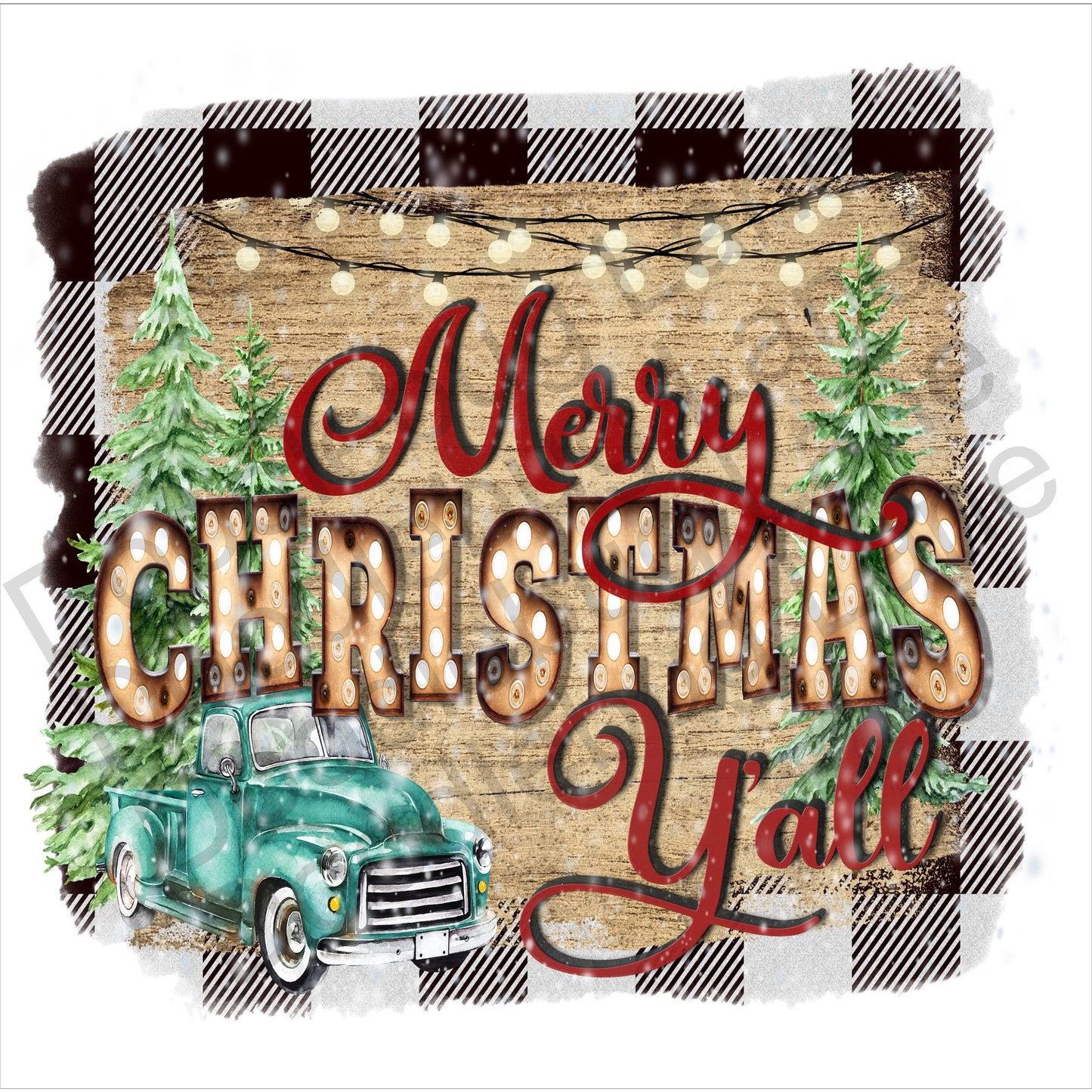 Christmas Truck Sign - Blue Vintage Truck - Metal Wreath Sign - Christmas Wreath Sign- Merry Christmas Yall