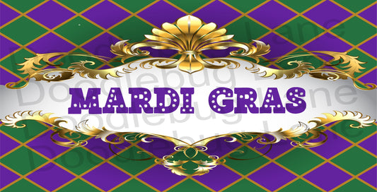 Mardi Gras Wreath Sign - Mardi Gras Decor - Metal Wreath Sign- Argyle Print - Purple, Green And Gold - Rectangle Sign