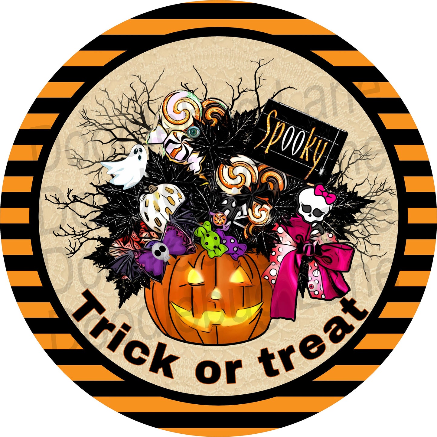 Halloween Wreath Sign-Trick or Treat Sign- Round Sign-Metal Wreath Sign-Orange And Black-Jack-o-Lantern