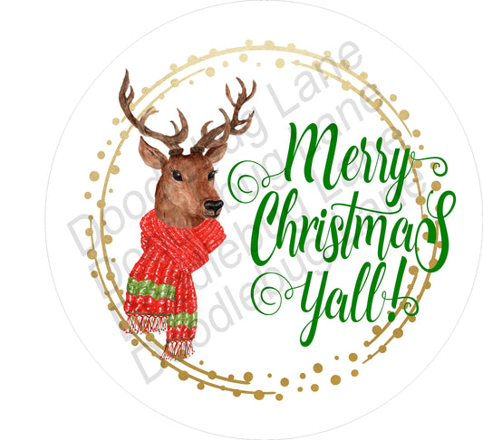 Christmas Wreath Sign - Merry Christmas Yall -Deer Wreath Sign- Metal Wreath Sign- Round Sign