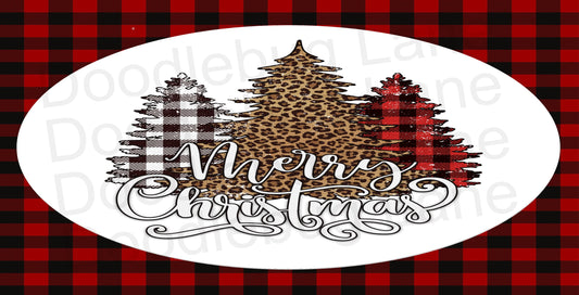 Metal Wreath Sign-Christmas Wreath Sign-Christmas Tree Trio-Merry Christmas-Leopard Print-Rectangle Sign