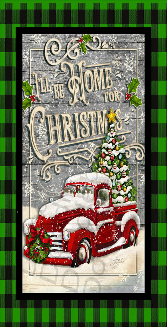 Christmas Wreath Sign- I'll Be Home For Christmas- Vintage Red Truck-Buffalo Plaid -Metal Wreath Sign- Rectangle Sign