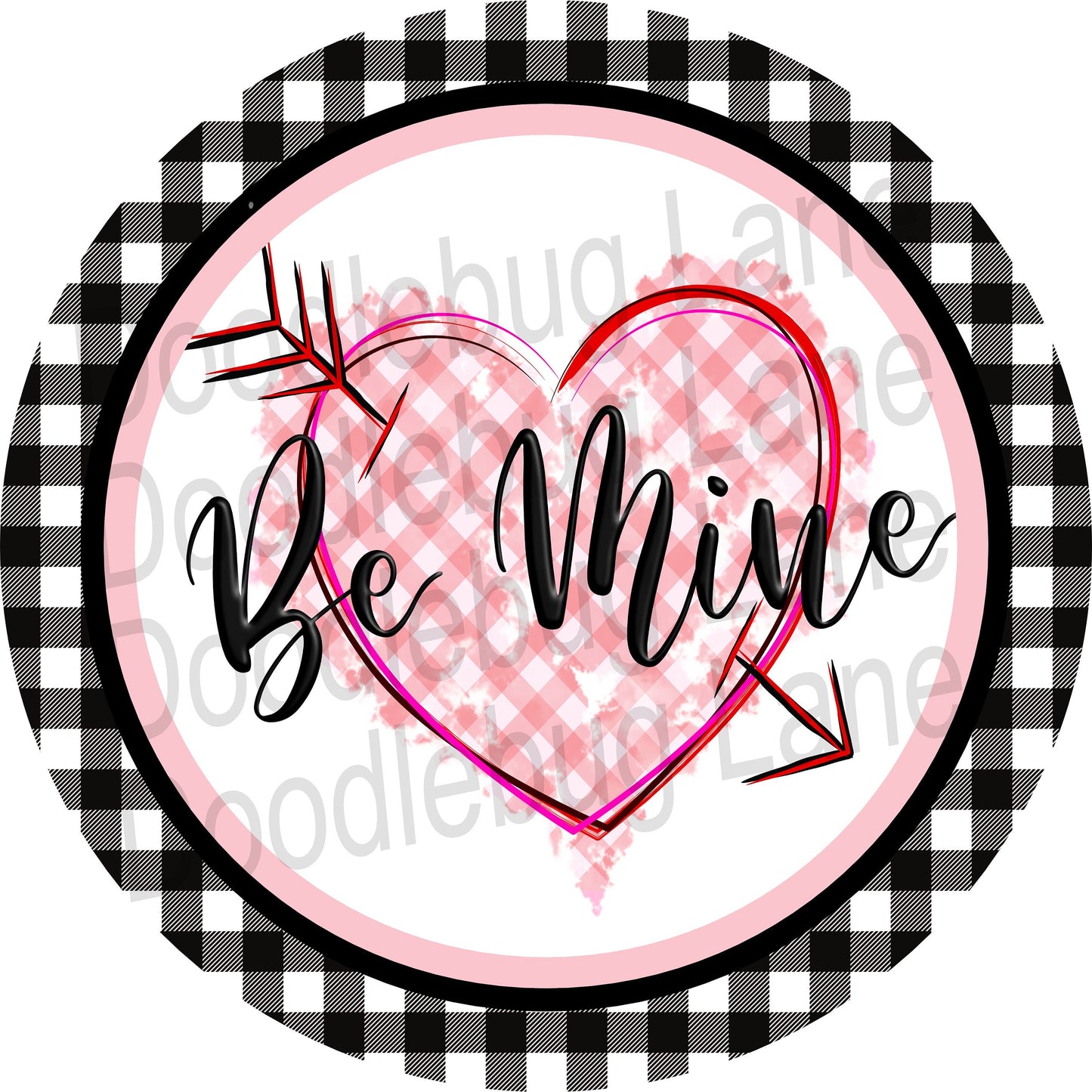 Valentines Day Wreath Sign-Be Mine Sign-Black And White Buffalo Plaid-Pink Plaid Heart-Metal Wreath Sign