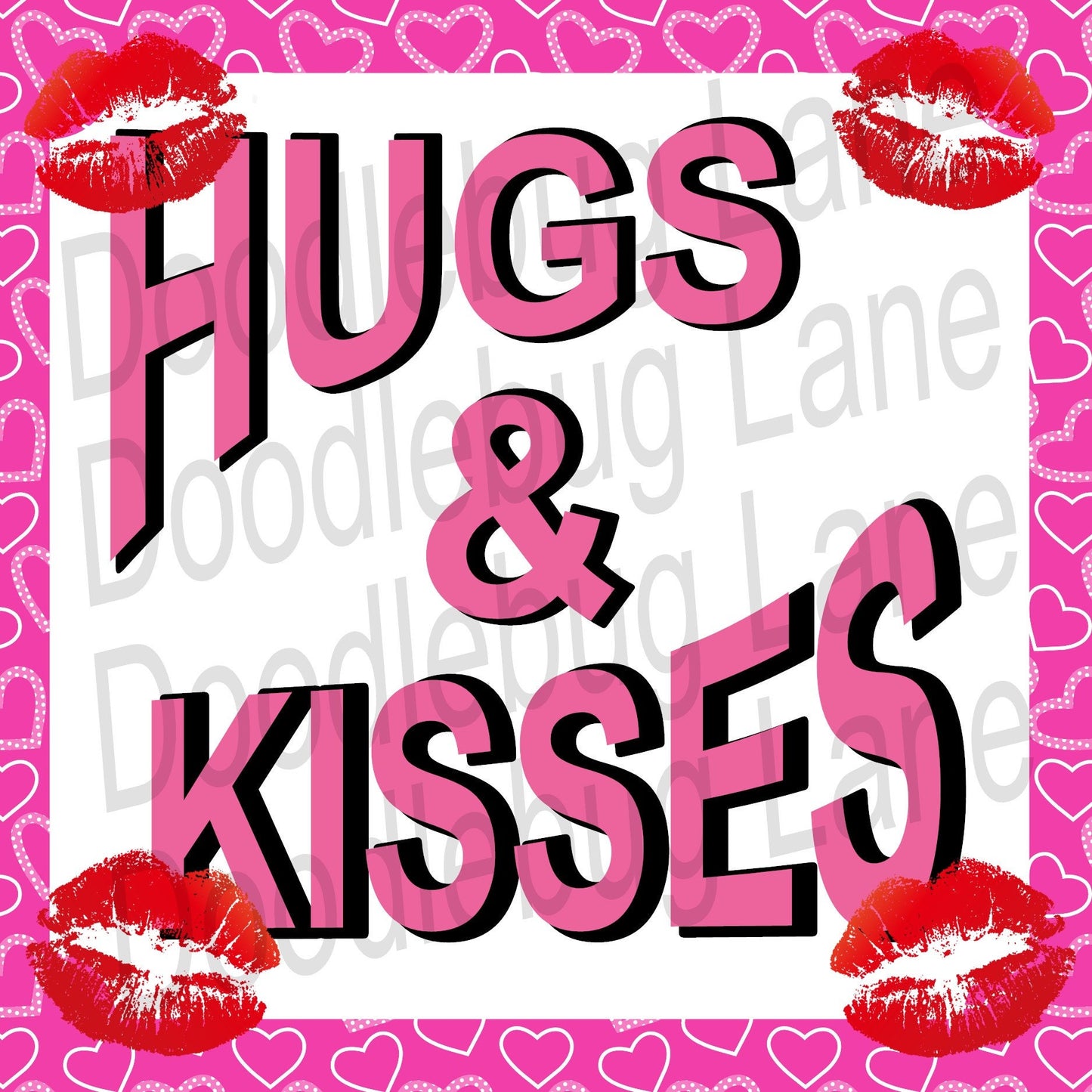 Valentine's Day Wreath Sign-Metal Wreath Sign-Hugs and Kisses-Valentine Sign-Square Sign-Pink And Red