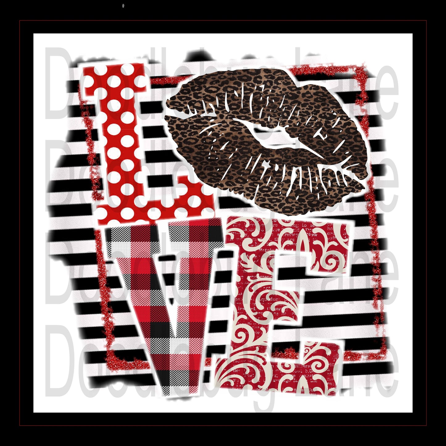 Valentines Day Wreath Sign-Metal Wreath Sign- Valentines Sign-Love Sign-Leopard Print Lips-Square Sign-Black And Red