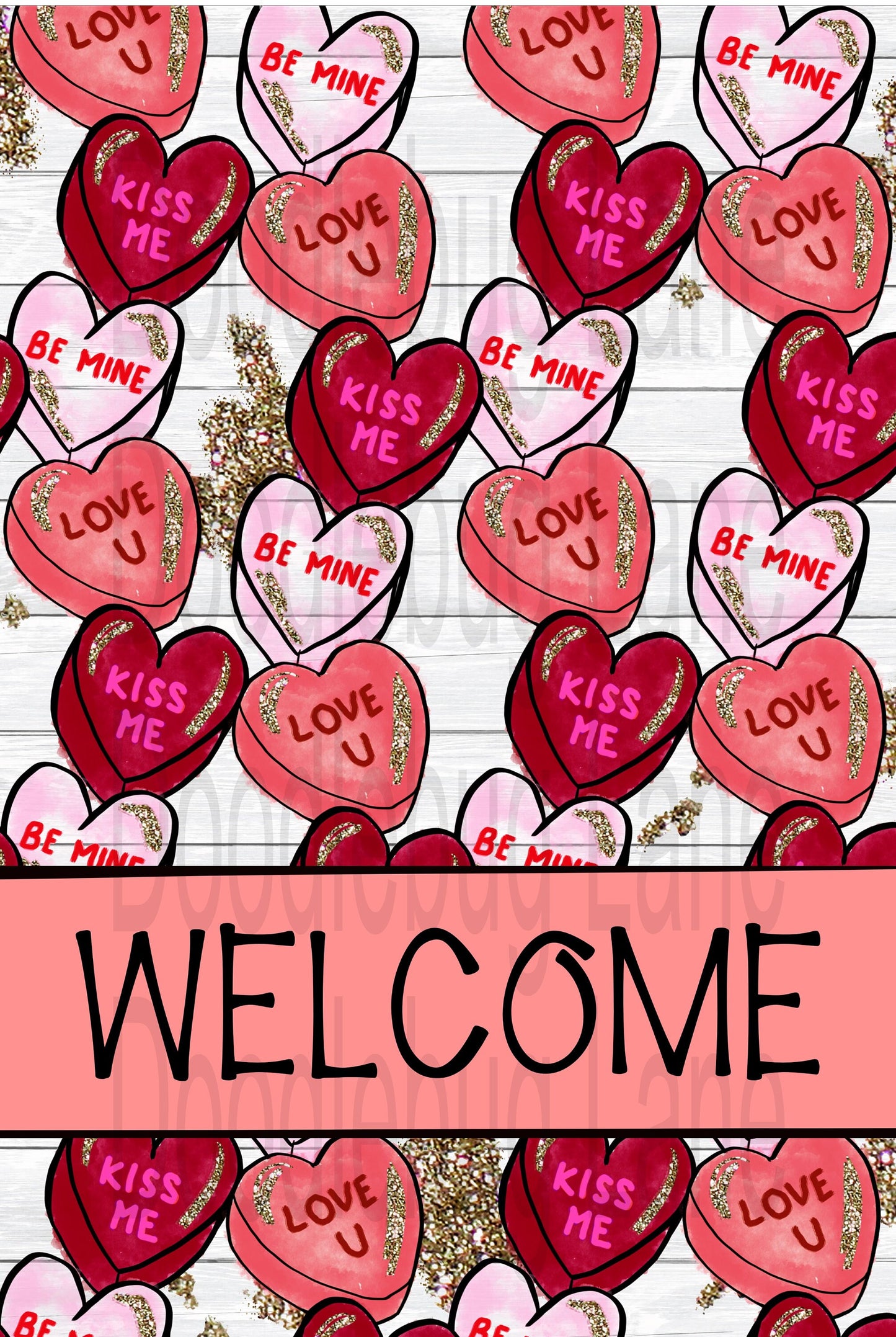 Valentines Day Wreath Sign-Candy Hearts-Welcome Valentine Sign-Metal Wreath Sign-Rectangle Sign-Welcome Sign