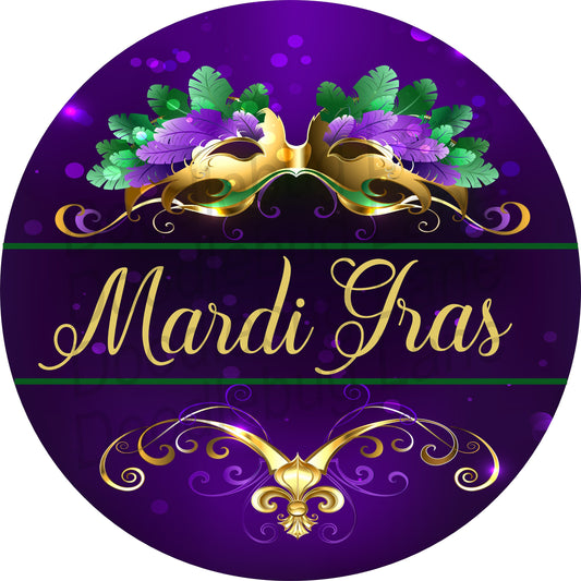 Mardi Gras Wreath Sign-Mardi Gras Mask - Purple, Gold and Green - Metal Wreath Sign