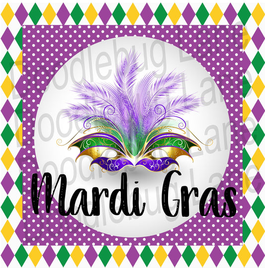 Mardi Gras Wreath Sign-Mardi Gras Decor-Square Sign-Metal Wreath Sign-Mardi Gras Mask