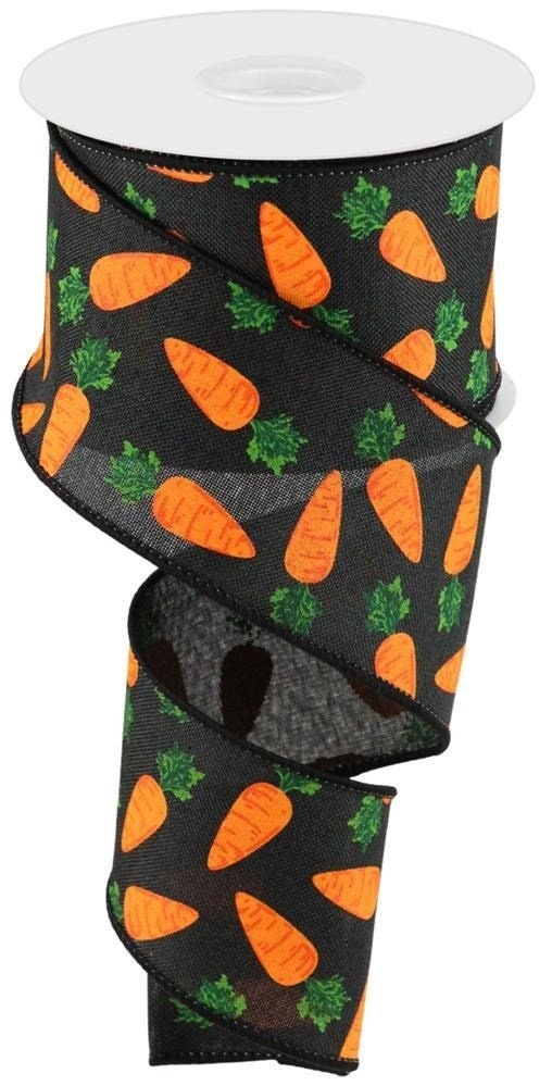 2.5" X 10 Yards Carrots On Royal-Wired Ribbon-Easter Ribbon-Carrot Ribbon-Vegetable Ribbon-RGA15826K