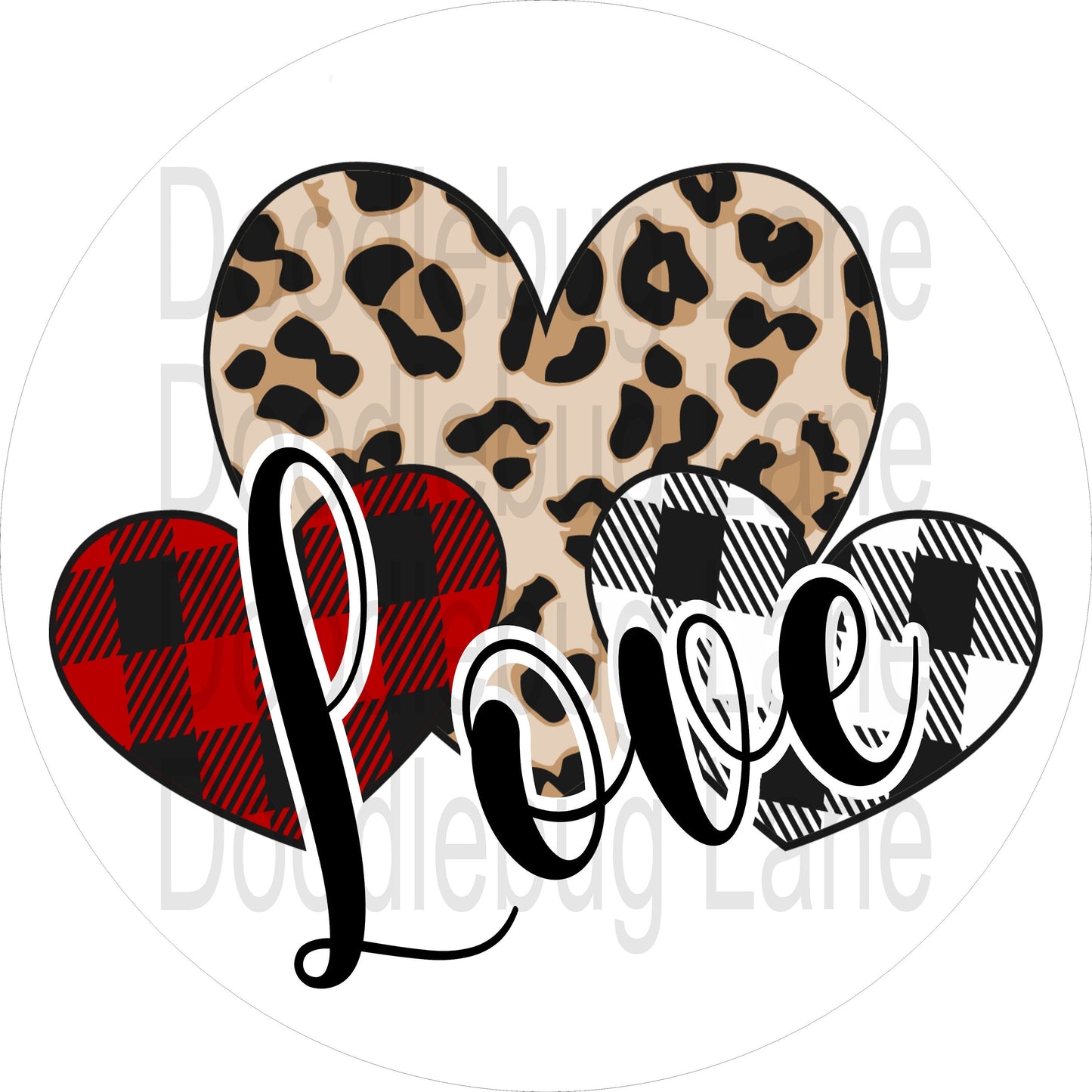 Valentines Day Wreath Sign-Heart Trio- Metal Wreath Sign- Round Sign- Leopard Print Heart-Buffalo Plaid Heart