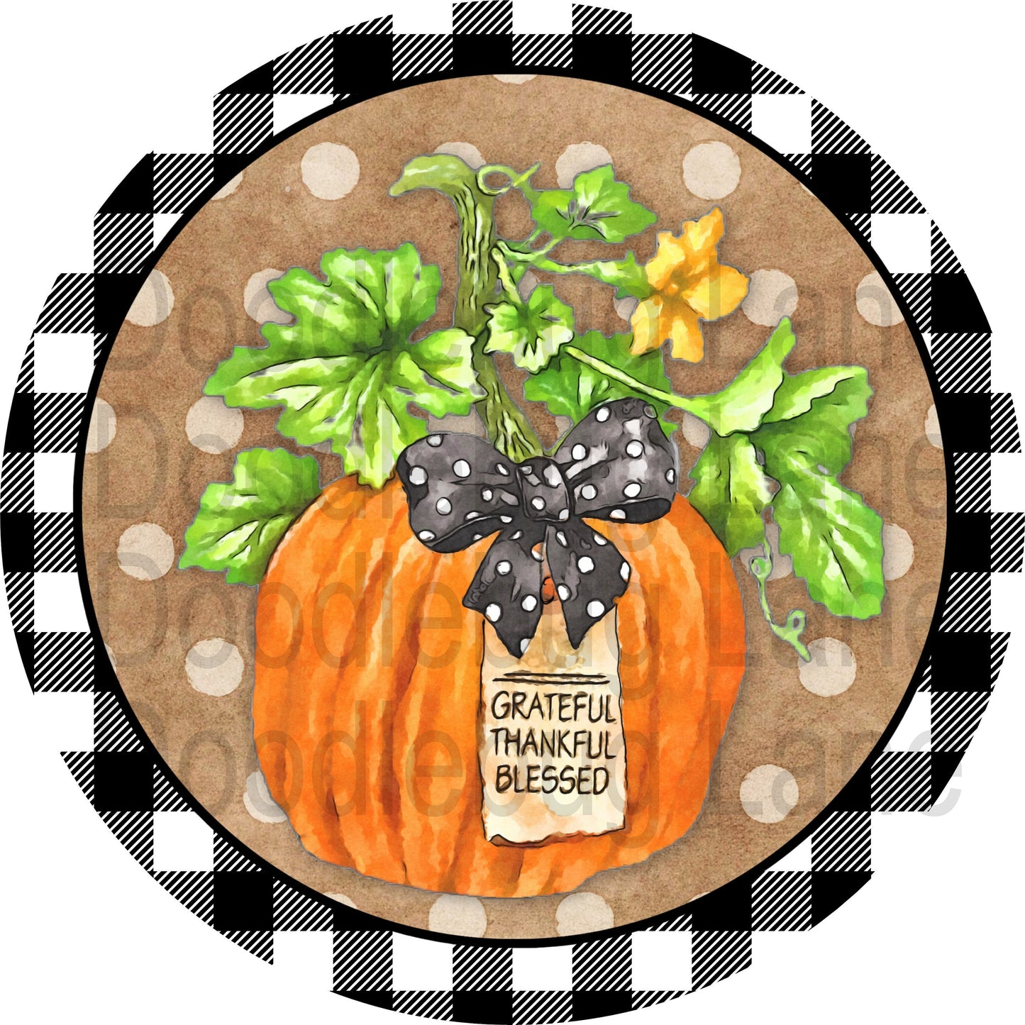 Fall Wreath Sign-Grateful Thankful Blessed Sign-Pumpkin Sign-Fall Sign-Metal Wreath Sign-Plaid And Polka Dots