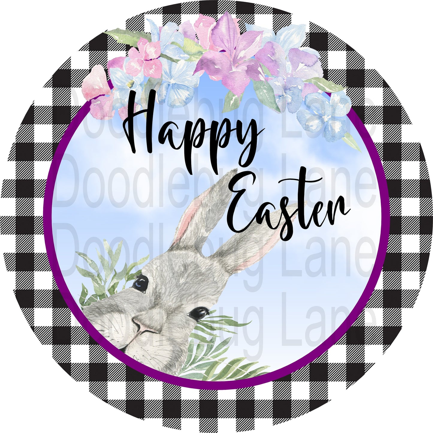 Easter Wreath Sign-Peeking Bunny-Easter Sign for Wreath-Buffalo Plaid-Happy Easter Sign-Metal Wreath Sign-Round Sign