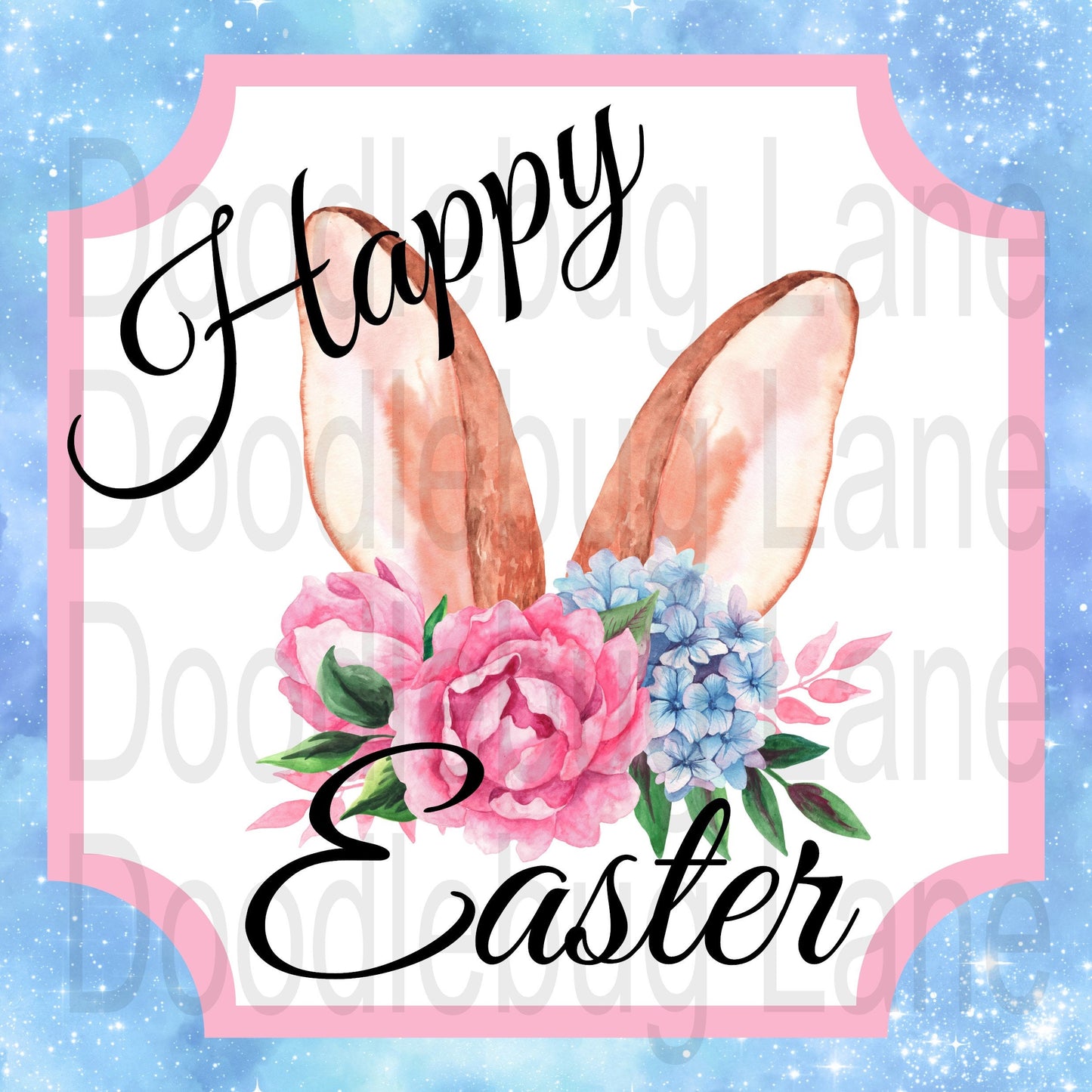 Easter Wreath Sign - Happy Easter - Bunny Ears - Pink And Blue - Metal Wreath Sign - Square Sign