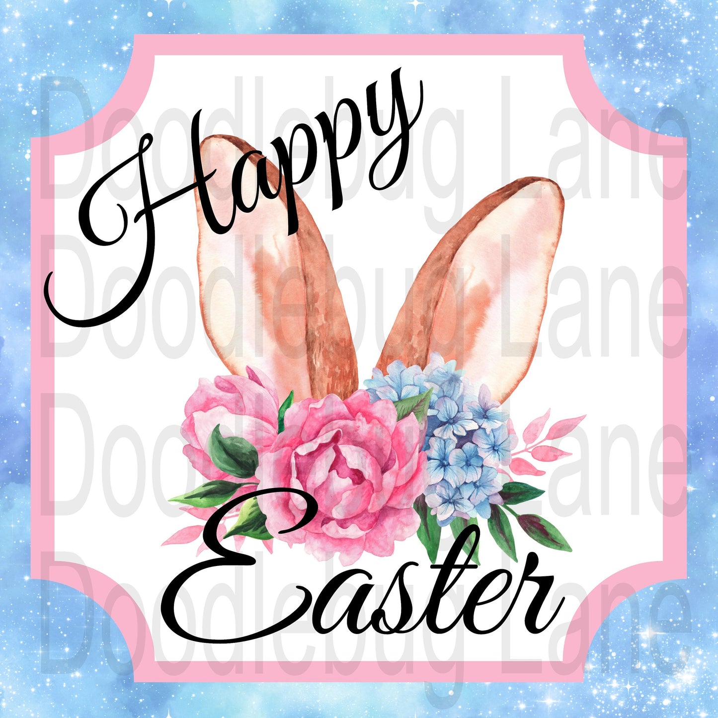 Easter Wreath Sign - Happy Easter - Bunny Ears - Pink And Blue - Metal Wreath Sign - Square Sign