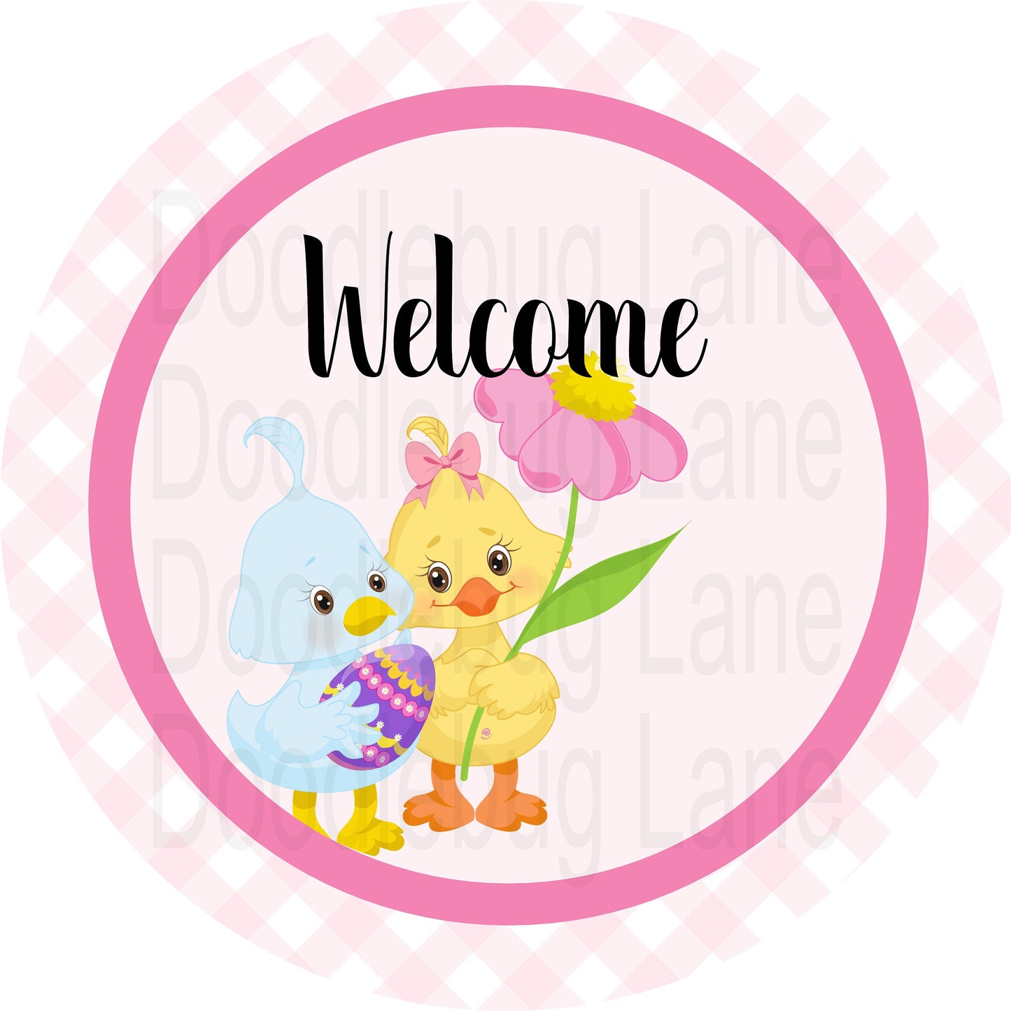 Easter Wreath Sign-Easter Chick-Easter Duck-Metal Wreath Sign-Welcome Easter Sign-Round Sign