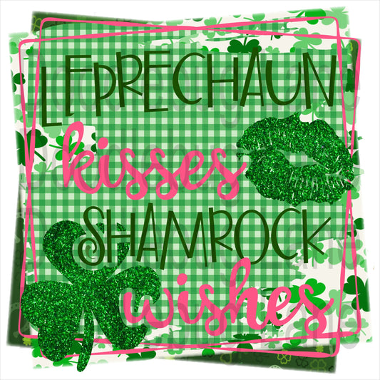 St. Patricks Day Sign for Wreath-Leprachaun Kisses Shamrock Wishes-Leprachaun Sign-Metal Wreath Sign-Square Sign