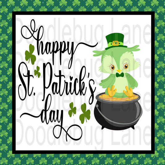 St Patrick’s Day Wreath Sign-Happy St Patrick’s Day-Pot Of Gold-Four Leaf Clover-Owl Sign-Metal Wreath Sign