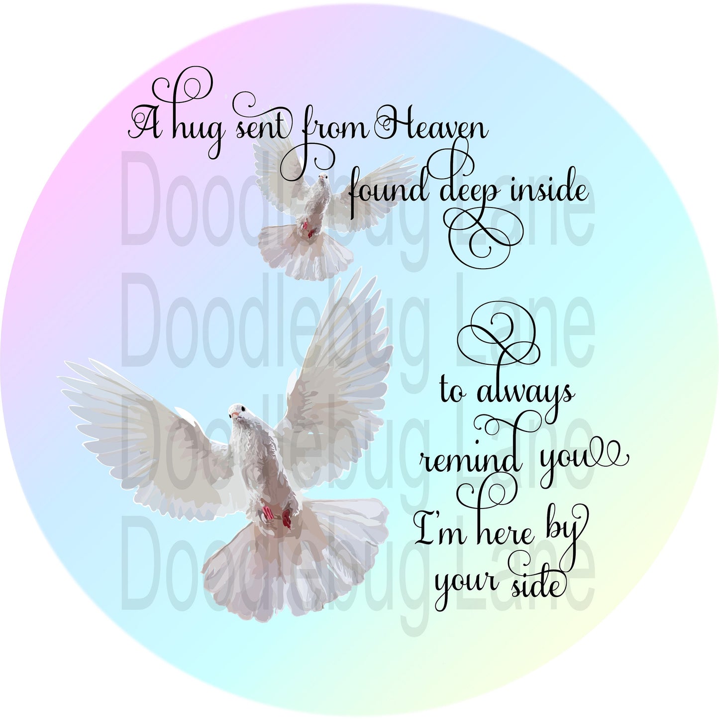 Memorial Wreath Sign - A Hug From Heaven - Doves - Metal Wreath Sign - Memorial Sign - Round Sign