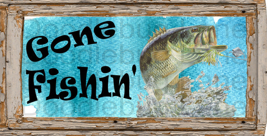 Gone Fishing Wreath Sign - Man Cave Sign -  Fathers Day Wreath Sign - Metal Wreath Sign - Rectangle Sign