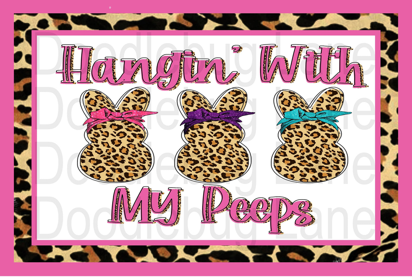 Hangin With My Peeps - Leopard Print Wreath Sign - Easter Wreath Sign - Bunny Trio -Metal Wreath Sign- Rectangular Sign