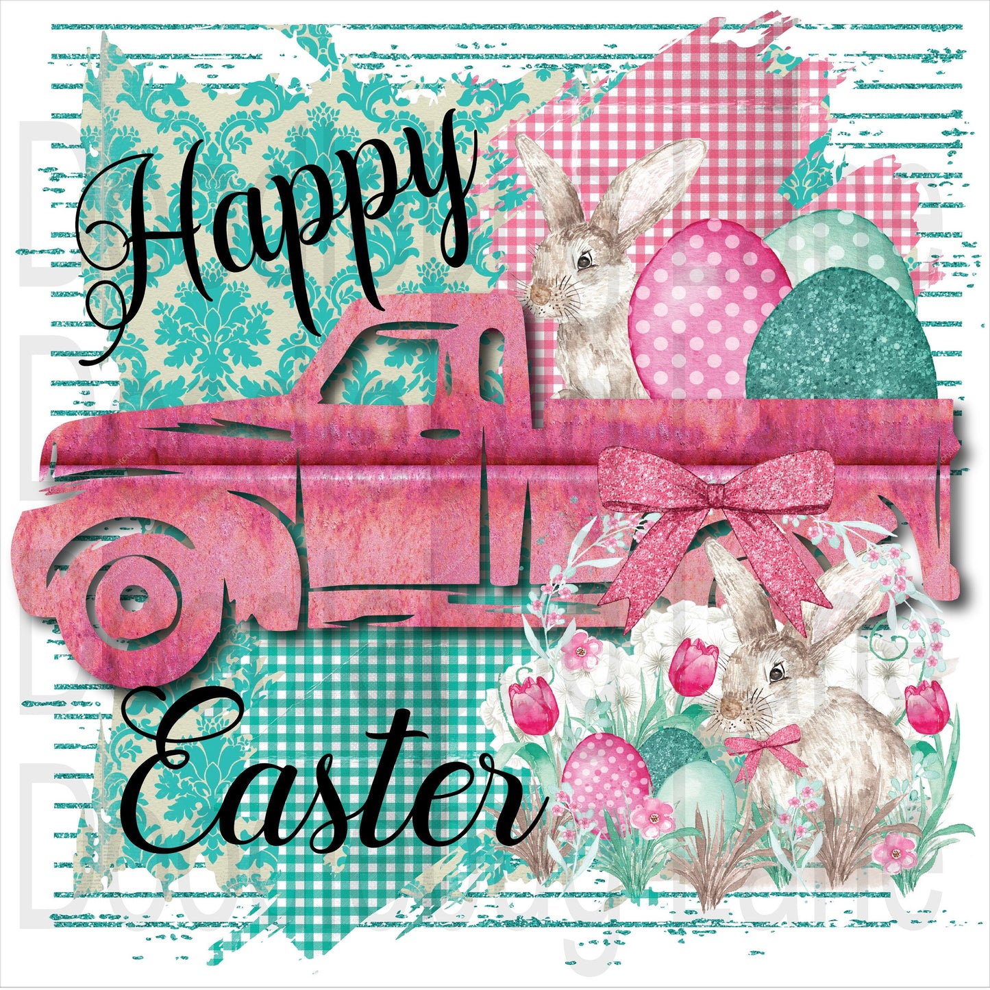 Easter Wreath Sign-Easter Truck-Metal Wreath Sign-Easter Bunny-Easter Eggs-Square Sign-Spring Tulips