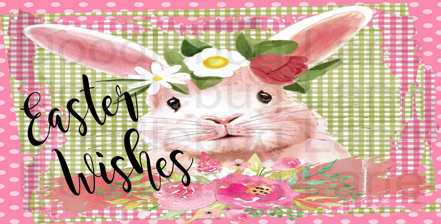 Easter Wreath Sign-Easter Bunny-Metal Wreath Sign-Easter Wishes-Spring Flowers-Pink Polka Dot-Green Gingham