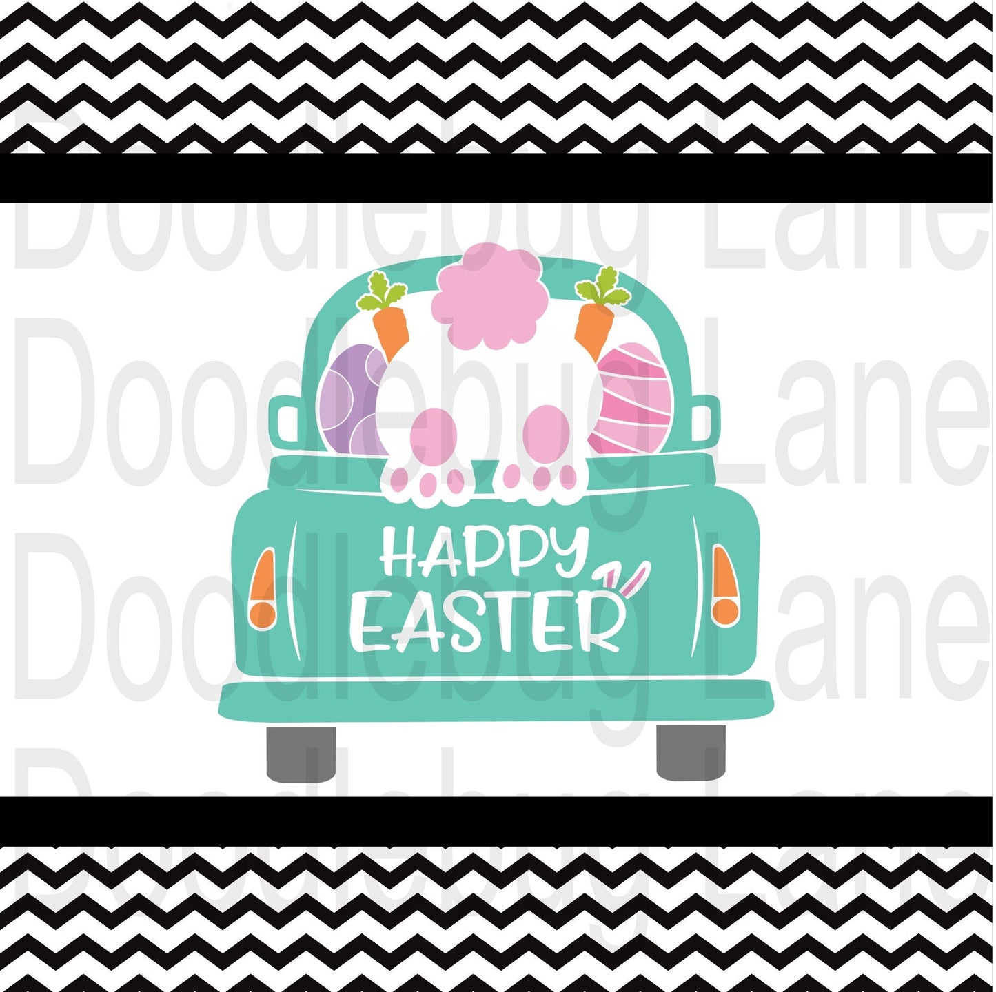 Easter Wreath Sign-Blue Vintage Truck-Easter Bunny-Black And White Chevron-Metal Wreath Sign-Happy Easter-Square Sign