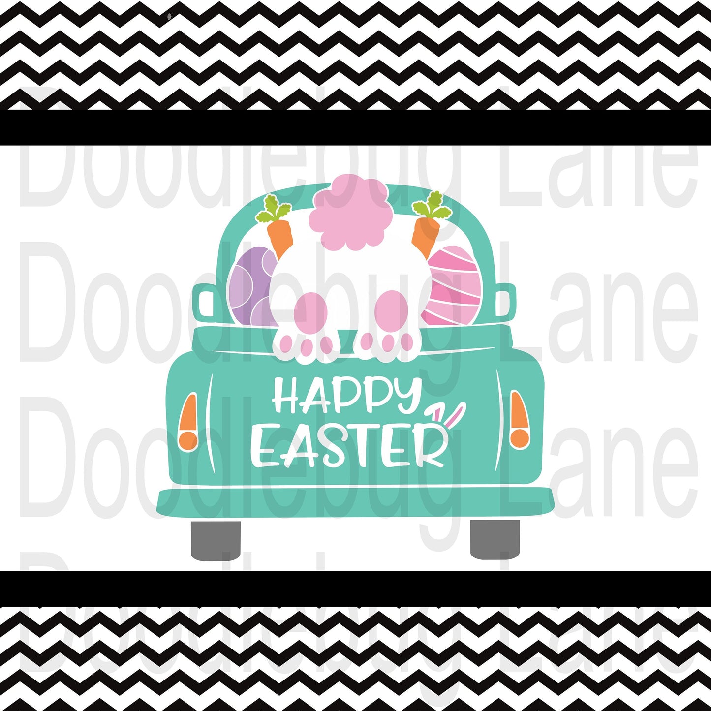 Easter Wreath Sign-Blue Vintage Truck-Easter Bunny-Black And White Chevron-Metal Wreath Sign-Happy Easter-Square Sign