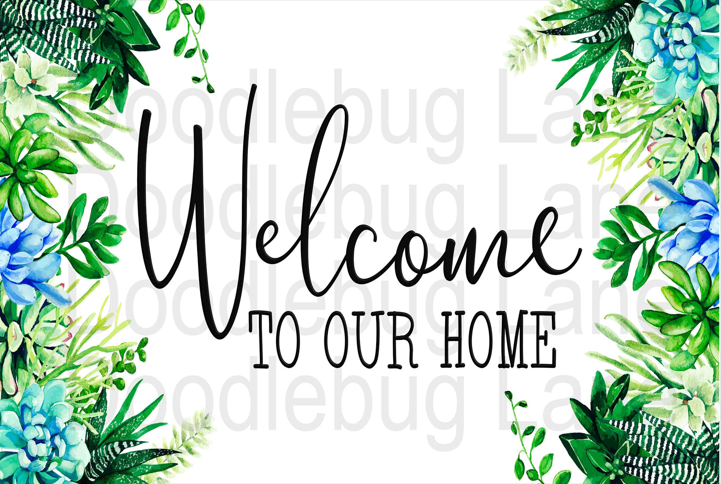 Welcome Wreath Sign - Welcome To Our Home - Succulents Wreath - Metal Wreath Sign - Rectangle Sign - Summer Sign