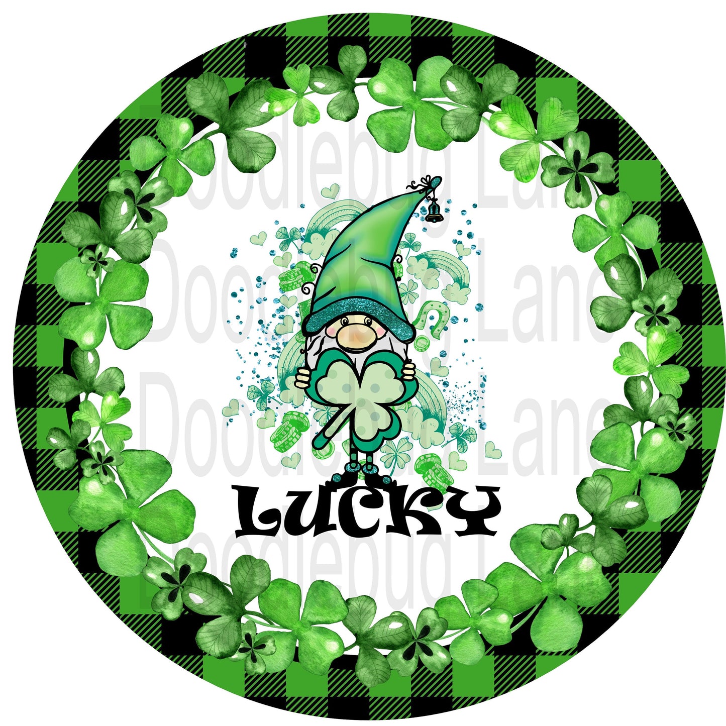 St Patricks Day Wreath Sign-Four Leaf Clover-Gnome Sign-Metal Wreath Sign-Round Sign-Leprachaun Gnome