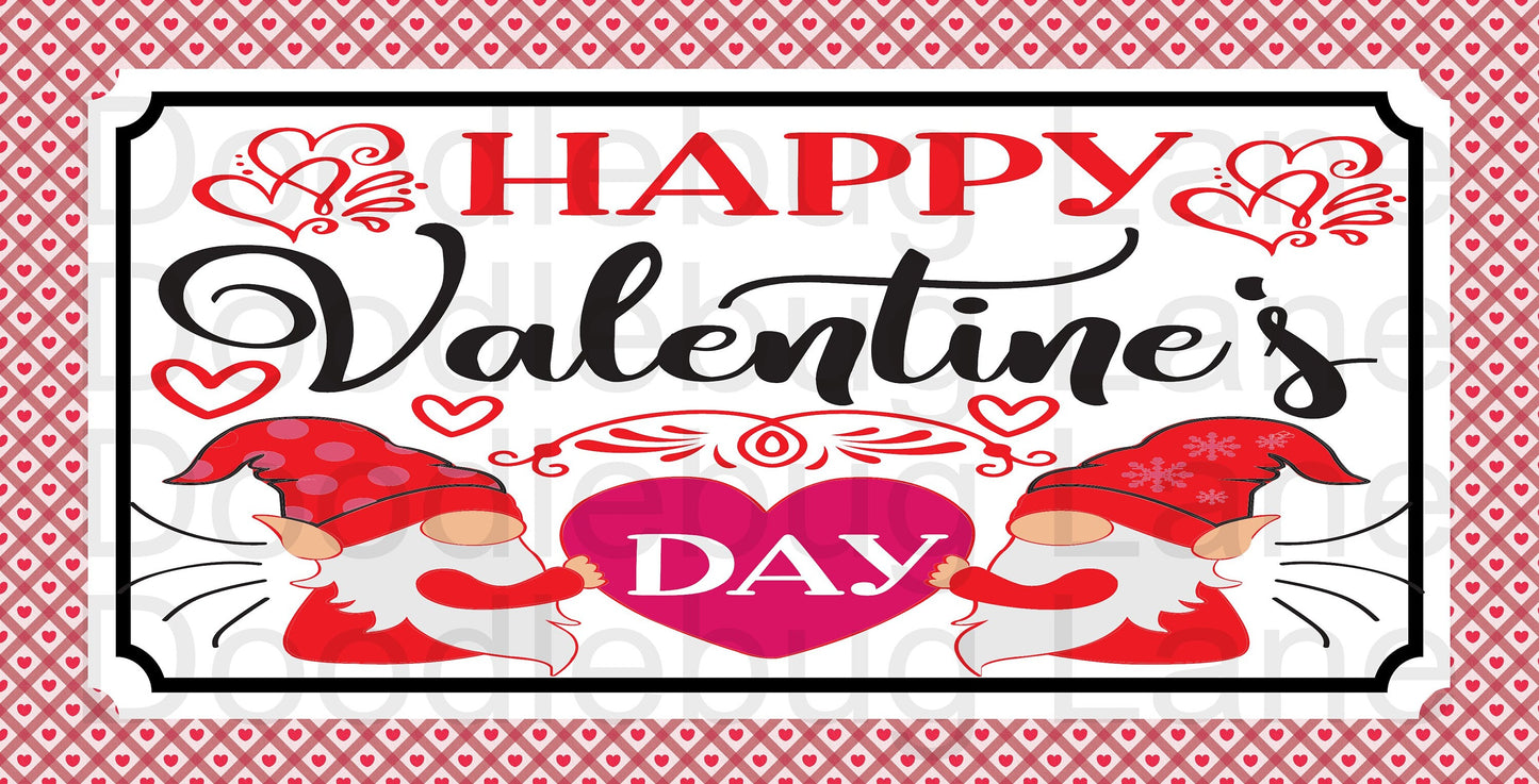 Valentines Day Wreath Sign-Happy Valentines Day-Valentines Gnome-Metal Wreath Sign-Rectangle Sign